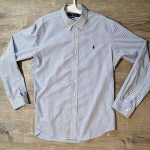 Men's Button Down Polo Ralph Lauren Plaid Oxford Sport Shirt size Large